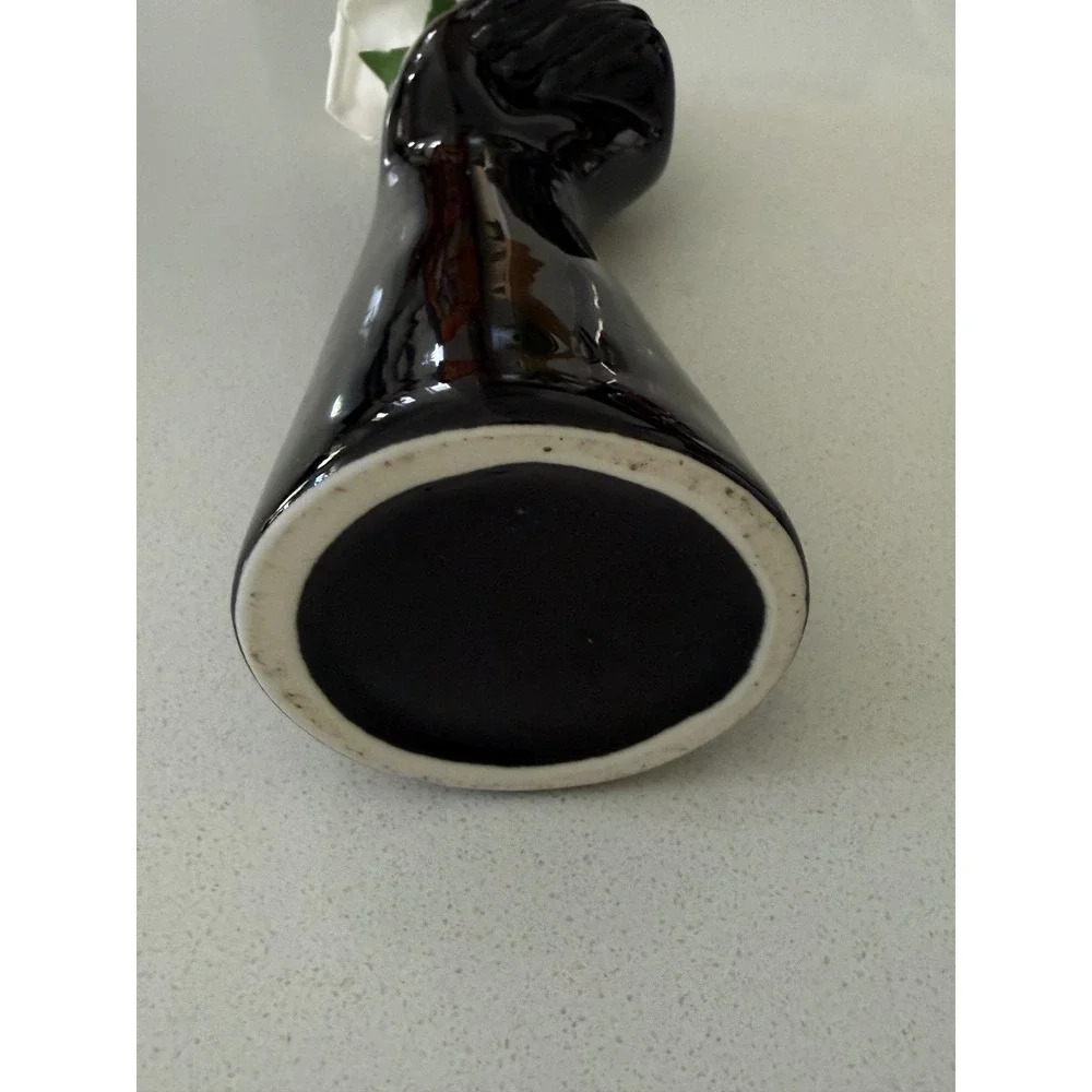 Modern Glossy Black Ceramic Hand Fist Bud Vase Sculptural Home Decor Art